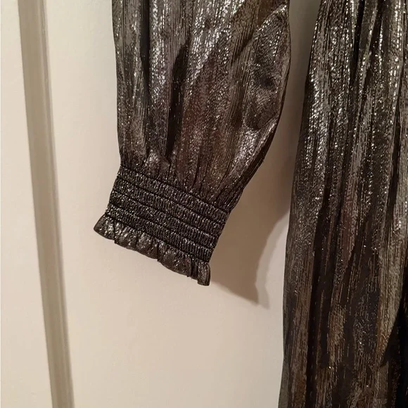 Sezane Shimmering Long Sleeve Dress in Metallic Gold - Picture 2 of 4